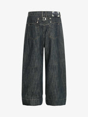 Street Metal Buckle Textured Straight Jeans