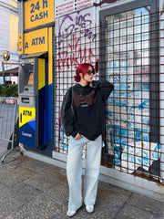 Flame Letter Washed Hoodie