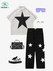 Flocked Star Straight Jeans