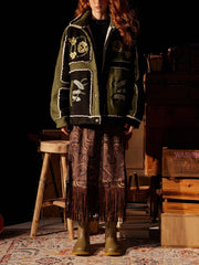 Floral Embroidered Suede Fleece Jacket