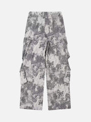 French Loose Pocket Printed Mid-Rise Cargo Pants