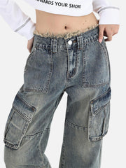 Fringe Washed Multi Pocket Jeans