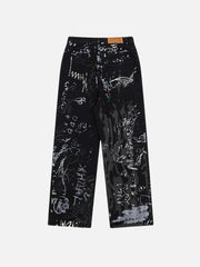 Full Print Graffiti Loose Jeans