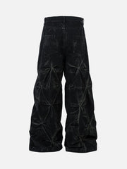 Heavy Washed Distressed Pleated Baggy Jeans