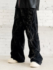 Heavy Washed Distressed Pleated Baggy Jeans
