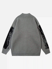 High Street Abstract Pattern Zipper Stand Collar Cardigan