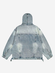 High Street Washed And Worn Denim Hoodie
