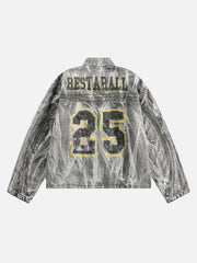 Hip-Hop Distressed Washed Printed Denim Jacket