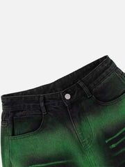 Hip-Hop Green Hand-Painted Dirty Jeans