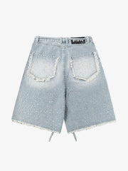 Distressed Rhinestone Denim Jorts