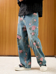 Floral Print Straight Jeans