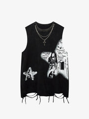 Vintage Necklace Star Print Hip-Hop Tank Top