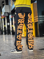 Burning Text Embroidered Letters Jeans