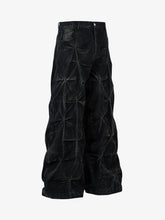 Denim Heavy Washed Distressed Pleated Baggy Jeans