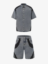 Deconstructed Patchwork Short-Sleeve Cropped Denim Set