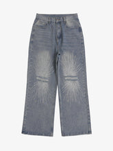 Hip-Hop Shining Cross Hot Diamond Distressed Washed Baggy Jeans