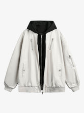 Faux Two-Piece Multi Pocket Spliced Hooded Bomber Jacket