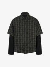 Heavy Plaid Pleated Striped Faux Two-Piece Polo Shirt