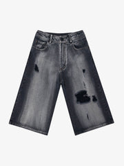 Washed Ripped Vintage Cargo Denim Jort