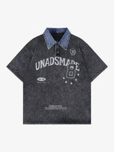 Distressed Embroidered Denim Collar Polo Shirt
