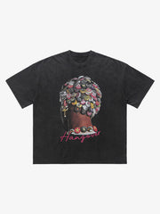 Street Washed Portrait Print T-shirt