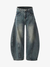 Washed Wide-Leg Balloon Jeans