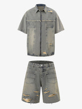 Denim Distressed Ripped Suit