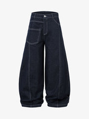 Deconstructed Contrast Stitching Barrel Jeans