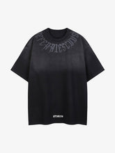 Retro Gradient Letter Printed Washed Oversize T-Shirt