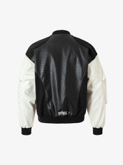 Gothic Cross Embroidery Crocodile Leather Bomber Jacket