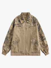 Distressed Double-layer Collar Workwear Jacket