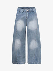 Distressed Washed Deconstructed Barrel Jeans