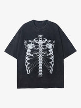 Loose Retro Ribbed Print Washed T-shirt