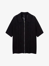 Cleanfit Black Knit Zip-Up Short-Sleeve Shirt