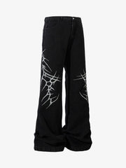 Graphic Embroidered Straight Jeans