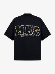 Oversized Embroidered Floral Letter T-Shirt