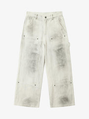 Washed Tie-Dyed White Work Pants