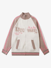 Contrast Color Jacquard Mock Neck Zipper Sweater