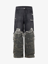 Washed Distressed Stitching Camouflage Straight Jeans