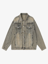 Washed Vintage Letter Print Denim Jacket