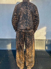 French Terry Cheetah Print Suede Tracksuit