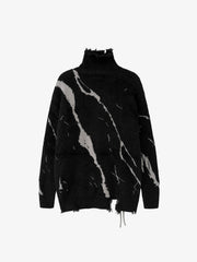 Ripped Knit Turtleneck Sweater