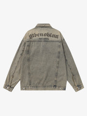 Washed Vintage Letter Print Denim Jacket