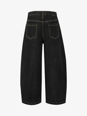 Patchwork Plaid Pleated Baggy Barrel Jeans