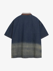 Denim Vintage Washed Distressed Gradient Embroidery T-Shirt