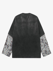 Washed Faux Two-Piece Racing Long Sleeve T-shirt