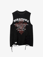 Distressed Ripped Graphic Cross Print Vest