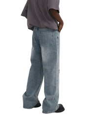 Hip-Hop Shining Cross Hot Diamond Distressed Washed Baggy Jeans