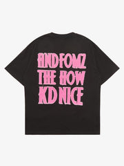 Pink Letter Applique Street Rap T-shirt