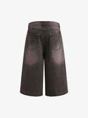Distressed Washed Denim Cropped Jorts
